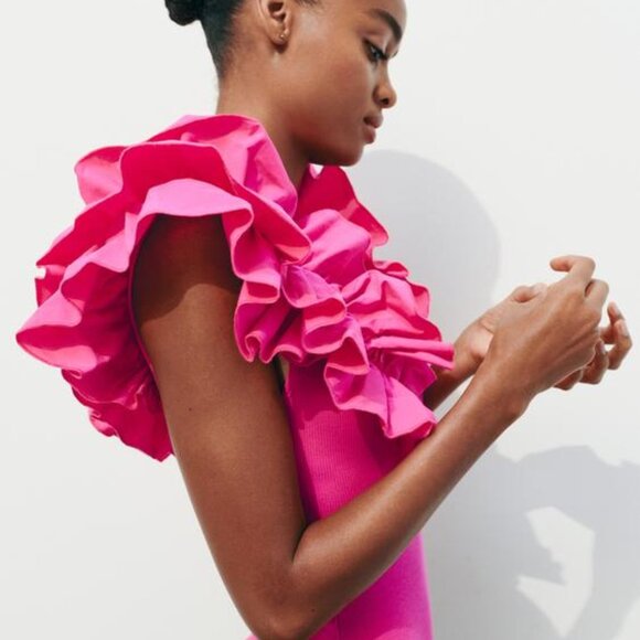 Zara Pink Ruffled Bodysuit - Picture 5 of 11